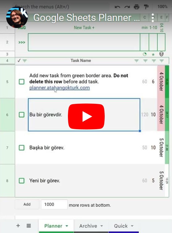 Youtube Google Sheets Planner Template